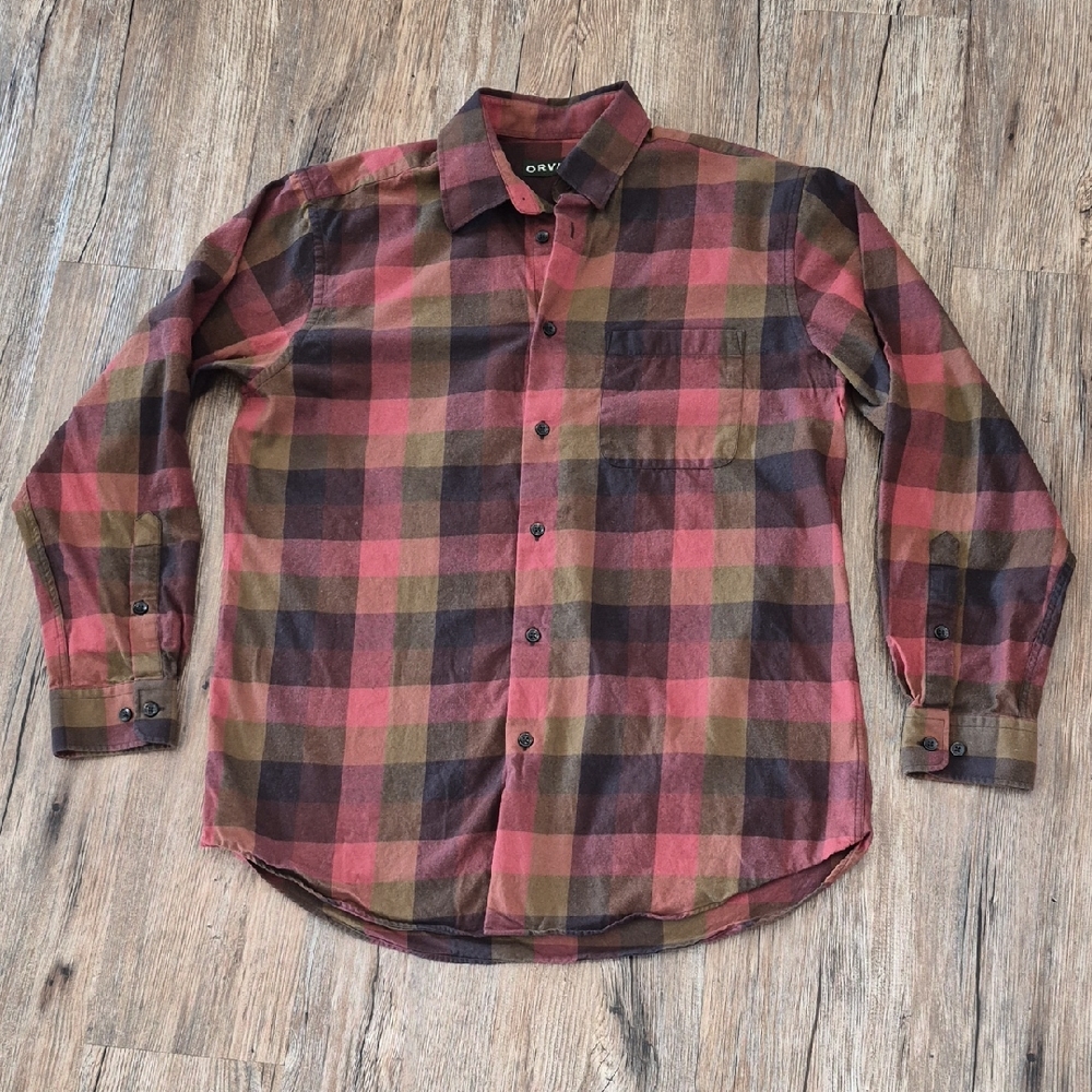 Orvis Men's Plaid Button Down Shirt - Red and Brown